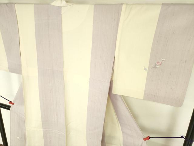 平和屋着物▽訪問着　単衣　紬地　総刺繍　舞花　正絹　逸品　DABF3788op