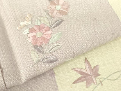 平和屋着物▽訪問着　単衣　紬地　総刺繍　舞花　正絹　逸品　DABF3788op
