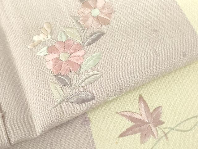 平和屋着物▽訪問着　単衣　紬地　総刺繍　舞花　正絹　逸品　DABF3788op