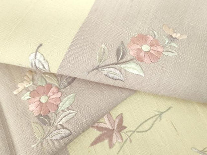 平和屋着物▽訪問着　単衣　紬地　総刺繍　舞花　正絹　逸品　DABF3788op