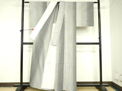 平和屋着物▽ぜんまい紬　単衣　縞　鈴乃屋扱い　正絹　逸品　DABF3789op