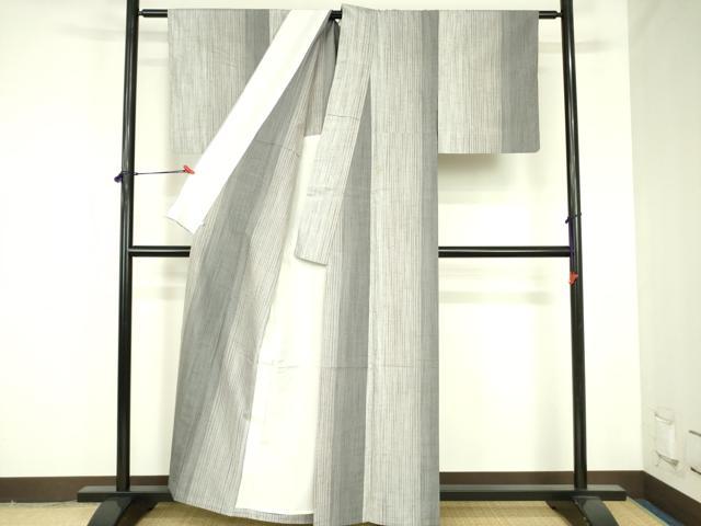 平和屋着物▽ぜんまい紬　単衣　縞　鈴乃屋扱い　正絹　逸品　DABF3789op