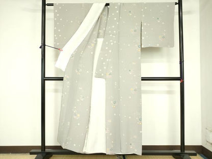 平和屋着物▽上質な小紋　単衣　舞桜　金彩　正絹　逸品　DABF3791op
