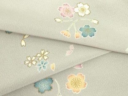 平和屋着物▽上質な小紋　単衣　舞桜　金彩　正絹　逸品　DABF3791op