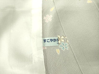 平和屋着物▽上質な小紋　単衣　舞桜　金彩　正絹　逸品　DABF3791op