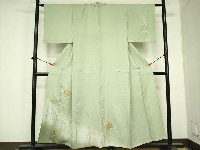 平和屋着物▽訪問着　単衣　刺繍　草花　暈し染め　金銀彩　正絹　逸品　DABF3792op