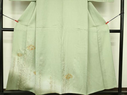 平和屋着物▽訪問着　単衣　刺繍　草花　暈し染め　金銀彩　正絹　逸品　DABF3792op