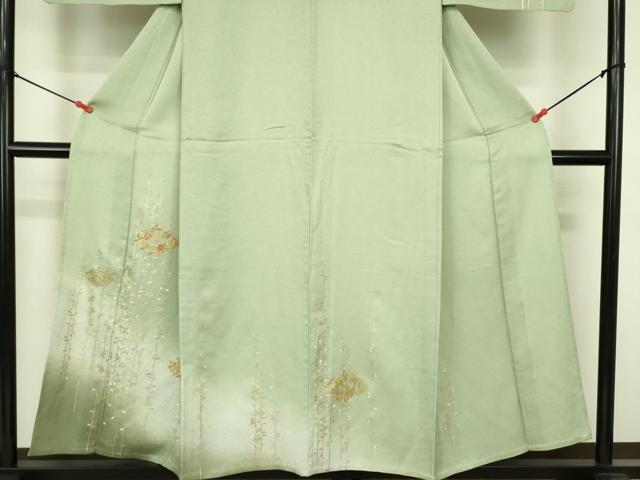 平和屋着物▽訪問着　単衣　刺繍　草花　暈し染め　金銀彩　正絹　逸品　DABF3792op
