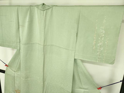 平和屋着物▽訪問着　単衣　刺繍　草花　暈し染め　金銀彩　正絹　逸品　DABF3792op