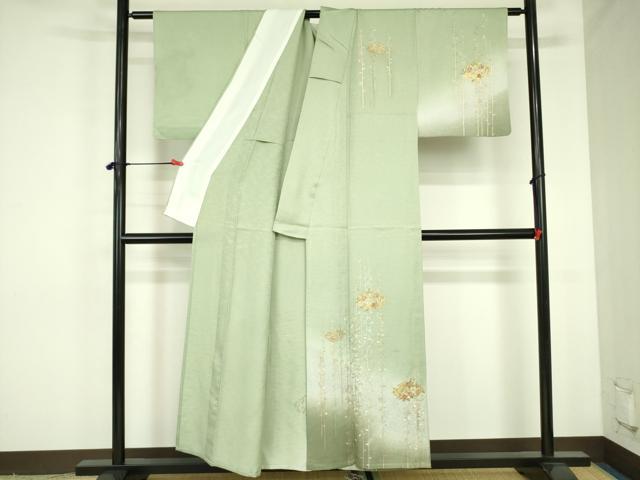 平和屋着物▽訪問着　単衣　刺繍　草花　暈し染め　金銀彩　正絹　逸品　DABF3792op