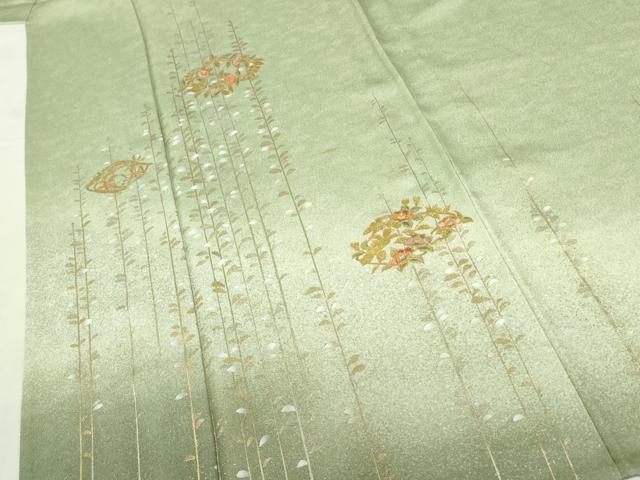 平和屋着物▽訪問着　単衣　刺繍　草花　暈し染め　金銀彩　正絹　逸品　DABF3792op