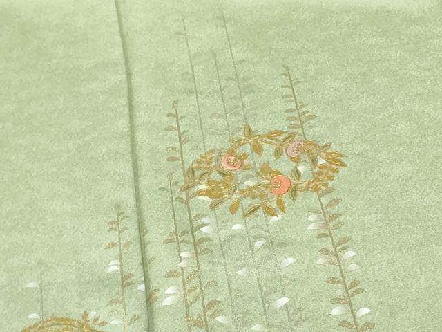 平和屋着物▽訪問着　単衣　刺繍　草花　暈し染め　金銀彩　正絹　逸品　DABF3792op