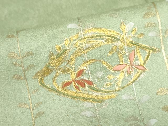 平和屋着物▽訪問着　単衣　刺繍　草花　暈し染め　金銀彩　正絹　逸品　DABF3792op