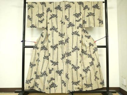 平和屋着物∴夏物　浴衣　注染　笹竹文　綿　逸品　DABF3795op
