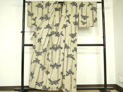 平和屋着物∴夏物　浴衣　注染　笹竹文　綿　逸品　DABF3795op