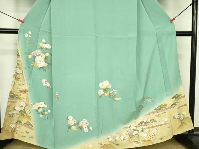 平和屋着物▽訪問着　単衣　枝梅　草花　暈し染め　金彩　正絹　逸品　DABF3797op