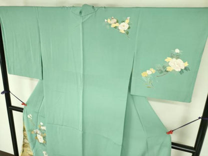 平和屋着物▽訪問着　単衣　枝梅　草花　暈し染め　金彩　正絹　逸品　DABF3797op