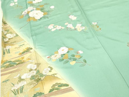 平和屋着物▽訪問着　単衣　枝梅　草花　暈し染め　金彩　正絹　逸品　DABF3797op