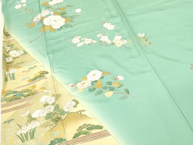 平和屋着物▽訪問着　単衣　枝梅　草花　暈し染め　金彩　正絹　逸品　DABF3797op