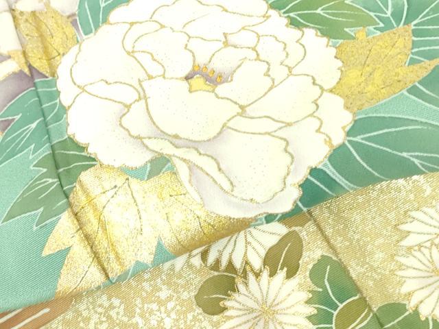 平和屋着物▽訪問着　単衣　枝梅　草花　暈し染め　金彩　正絹　逸品　DABF3797op
