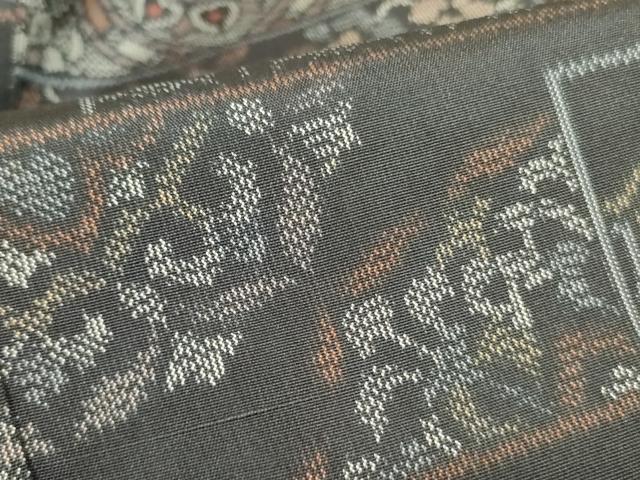 平和屋着物▽上質な紬　単衣　麻の葉花文　正絹　逸品　DABF3799op