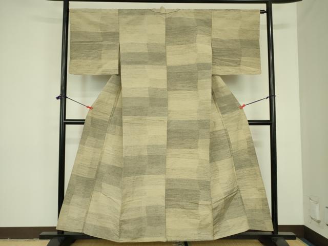 平和屋着物▽上質な紬　単衣　横段文　正絹　逸品　DABF3800op