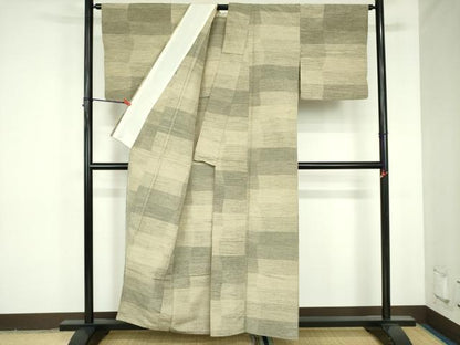平和屋着物▽上質な紬　単衣　横段文　正絹　逸品　DABF3800op