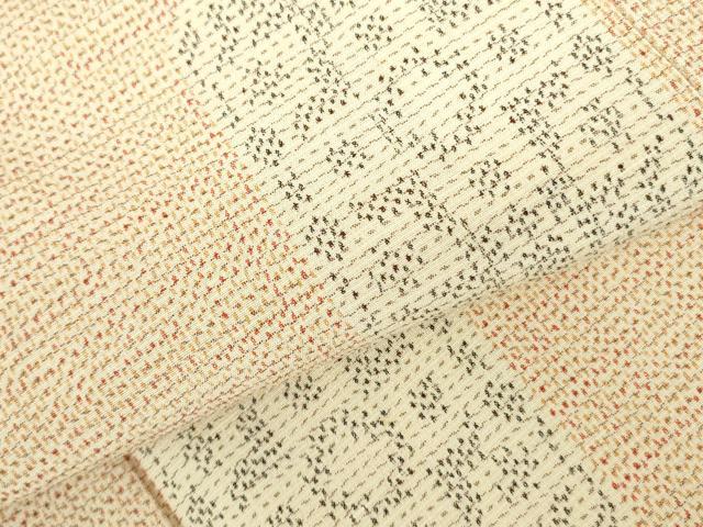 平和屋着物▽上質なお召　単衣　草花　正絹　逸品　DABF3801op