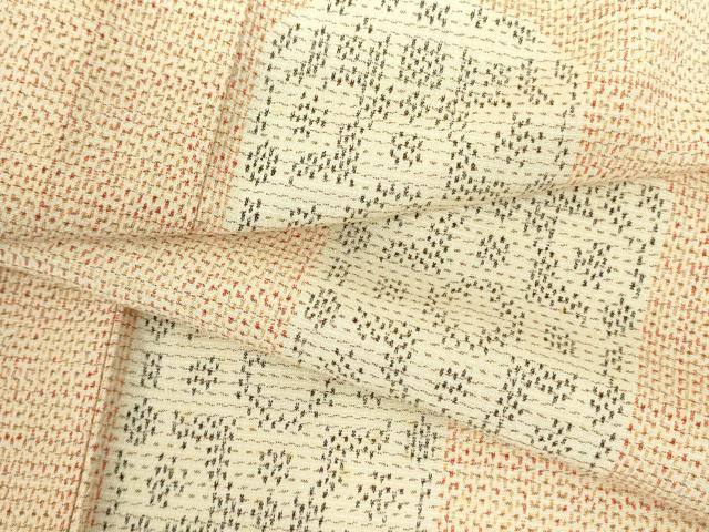 平和屋着物▽上質なお召　単衣　草花　正絹　逸品　DABF3801op