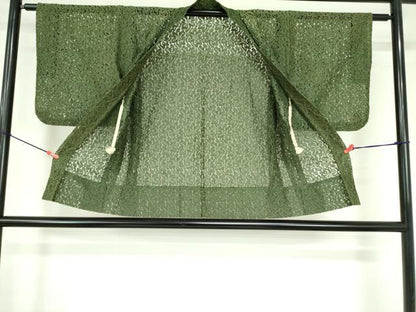 平和屋着物▽羽織　スリーシーズン　春夏秋　塵除け　総レース　花尽くし　草色　DABF3803op
