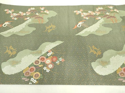 平和屋着物◎六通柄袋帯　唐織　飛鶴流水花文　金糸　正絹　逸品　DABF3811op