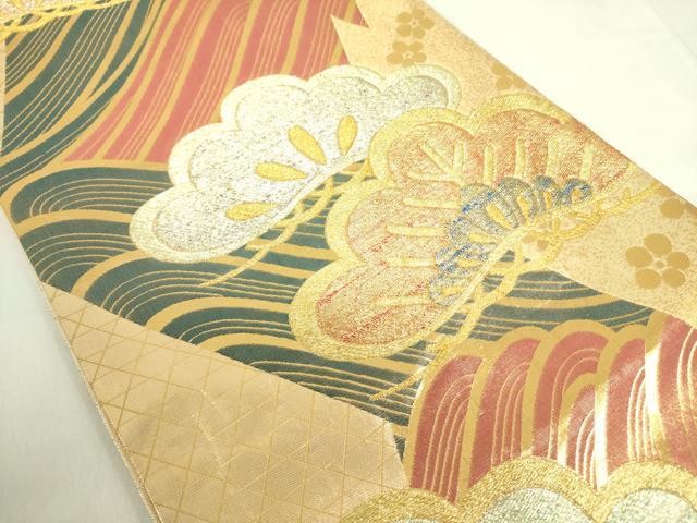 平和屋着物◎佐賀錦　両面　六通柄袋帯　流水松文　金糸　正絹　逸品　DABF3815op