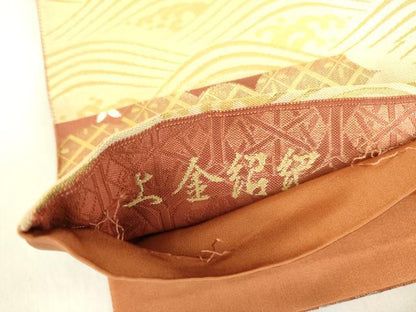 平和屋着物◎六通柄袋帯　上金紹巴　花鳥遊華文　金糸　正絹　逸品　DABF3822op