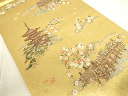 平和屋本店●六通柄袋帯　京百景絵図　金泥箔　本金箔　正絹　逸品　DABF3945op