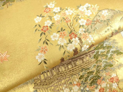 平和屋本店●六通柄袋帯　京百景絵図　金泥箔　本金箔　正絹　逸品　DABF3945op
