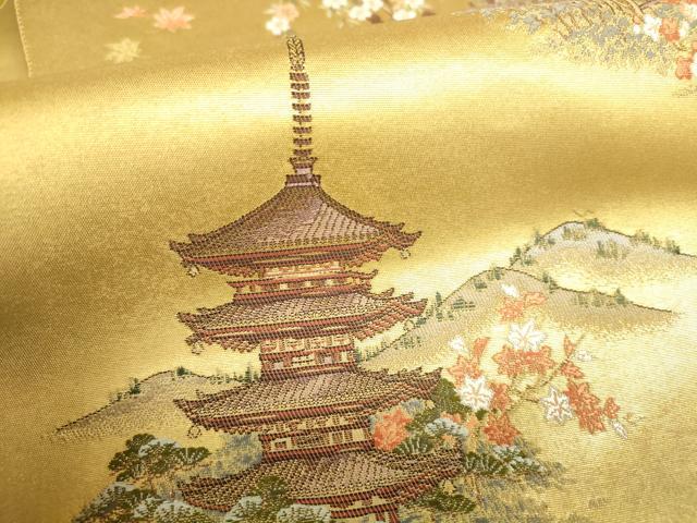 平和屋本店●六通柄袋帯　京百景絵図　金泥箔　本金箔　正絹　逸品　DABF3945op