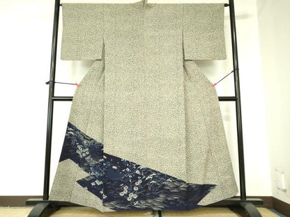 平和屋着物●色留訪問着　藍　風景花舟文　正絹　逸品　DABF3994op