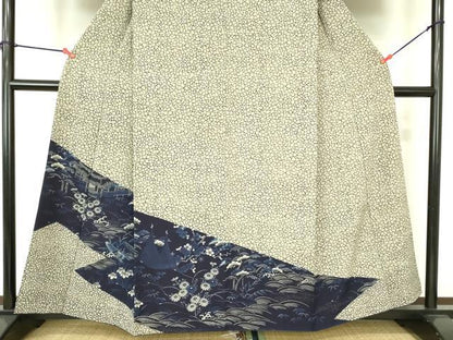 平和屋着物●色留訪問着　藍　風景花舟文　正絹　逸品　DABF3994op