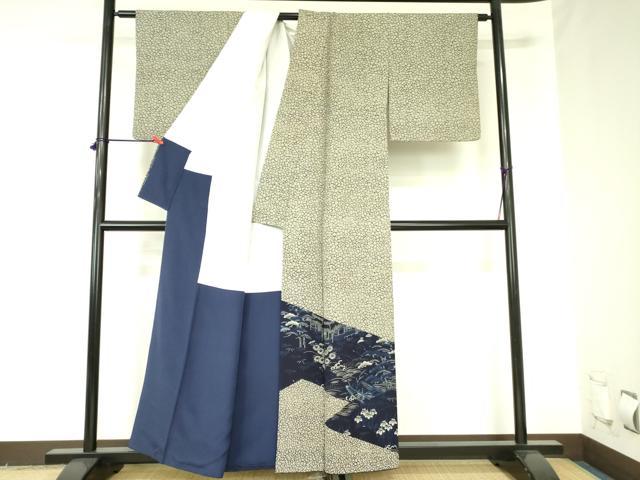 平和屋着物●色留訪問着　藍　風景花舟文　正絹　逸品　DABF3994op