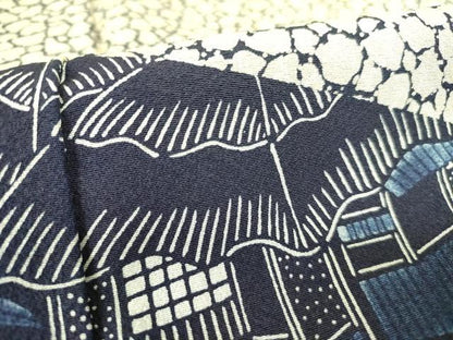 平和屋着物●色留訪問着　藍　風景花舟文　正絹　逸品　DABF3994op