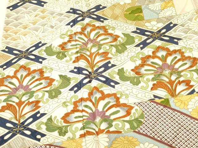平和屋着物●訪問着　駒刺繍　更紗花菱文　金彩　ロング丈　正絹　逸品　DABF3995op