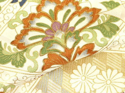 平和屋着物●訪問着　駒刺繍　更紗花菱文　金彩　ロング丈　正絹　逸品　DABF3995op