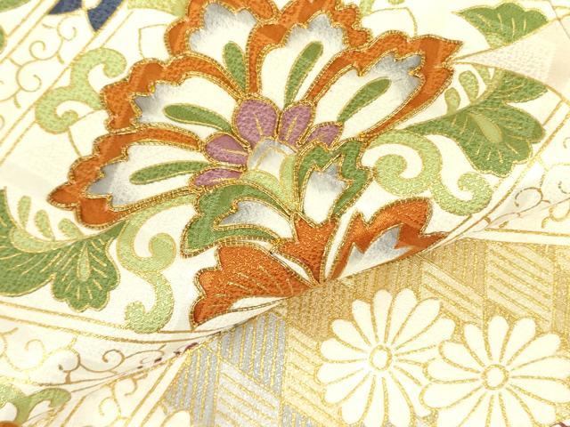 平和屋着物●訪問着　駒刺繍　更紗花菱文　金彩　ロング丈　正絹　逸品　DABF3995op