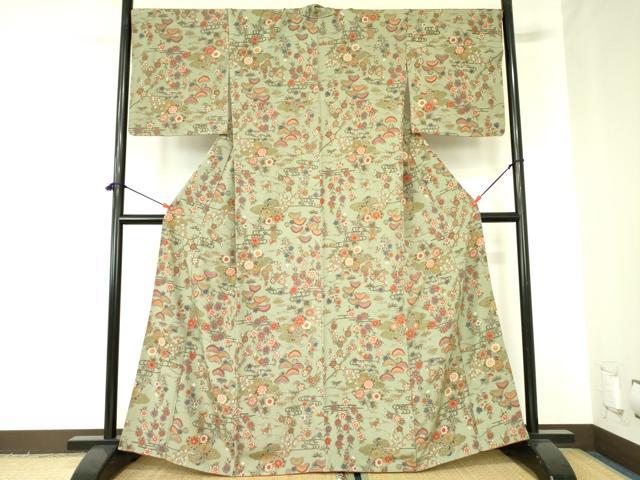 平和屋着物●上質な小紋　花蝶文　正絹　逸品　DABF3996op