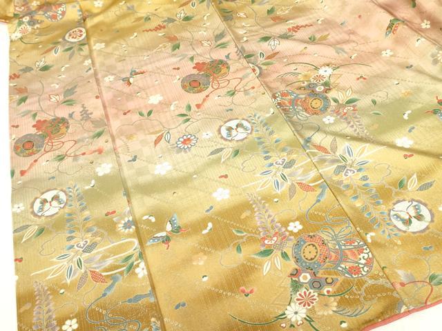 平和屋着物●訪問着　舞蝶花鼓文　暈し染め　金彩　正絹　逸品　DABF3997op
