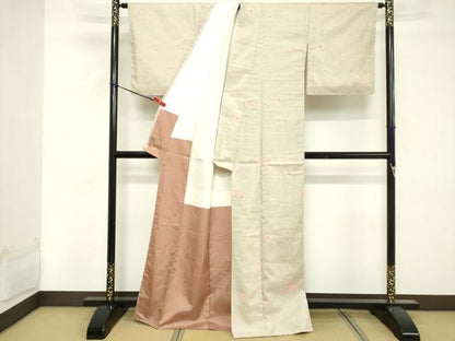 平和屋着物■上質な小紋　紬地　枝花文　正絹　逸品　DABF4041cd