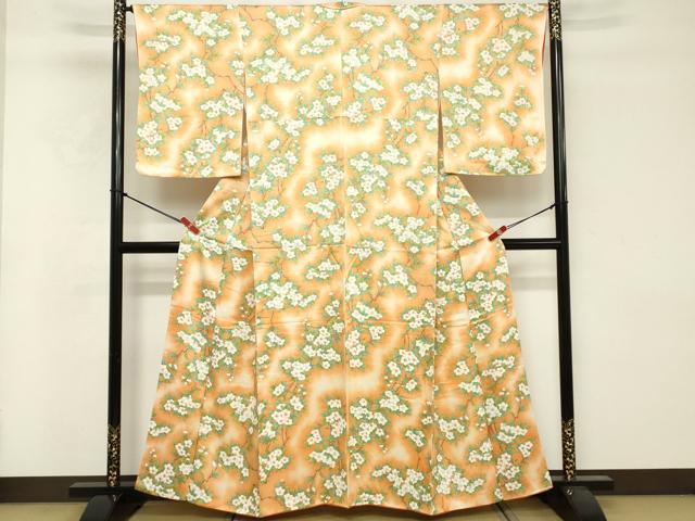 平和屋着物■上質な小紋 手描き 枝花文 暈し染め 正絹 逸品 DABF4061cd