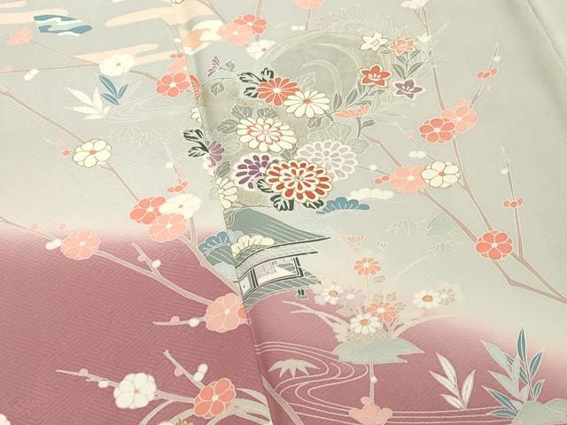 平和屋着物■訪問着　風景花文　暈し染め　金彩　正絹　逸品　DABF4103cd