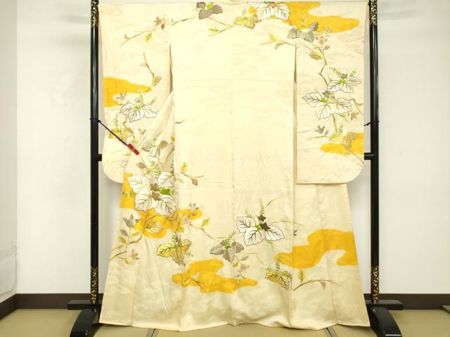 平和屋着物■豪華振袖　総刺繍　駒刺繍　草葉文　金糸　正絹　逸品　DABF4105cd