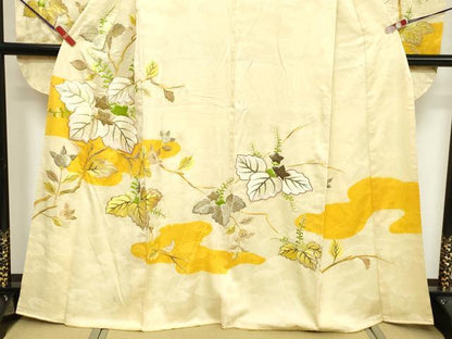 平和屋着物■豪華振袖　総刺繍　駒刺繍　草葉文　金糸　正絹　逸品　DABF4105cd
